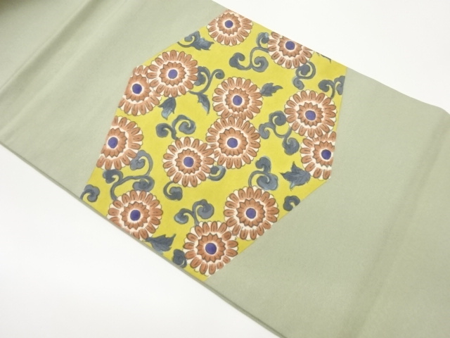 手描き花唐草模様開き名古屋帯（額縁仕立て）